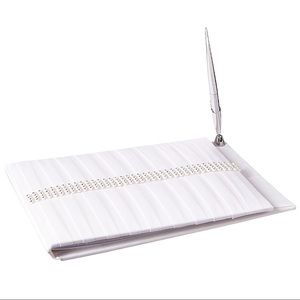 Darice Victoria Lynn Rhinestone Row With Pleats White Guest Book With Silver Pen